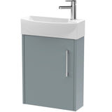 Hudson Reed Juno 440mm Compact Wall Hung Basin Vanity Unit & Basin, 1 Door Coastal Grey JNU2361L