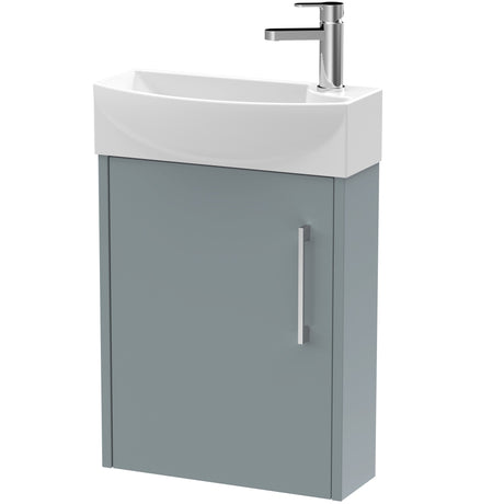 Hudson Reed Juno 440mm Compact Wall Hung Basin Vanity Unit & Basin, 1 Door Coastal Grey JNU2361L