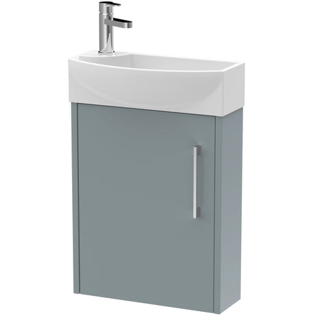 Hudson Reed Juno 440mm Compact Wall Hung Basin Vanity Unit & Basin, 1 Door Coastal Grey JNU2361R