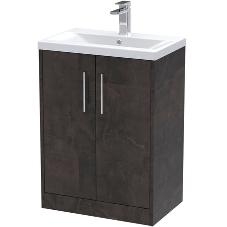 Hudson Reed Juno 600mm Freestanding Vanity Unit & Basin, 2 Doors Metallic Slate JNU2603A