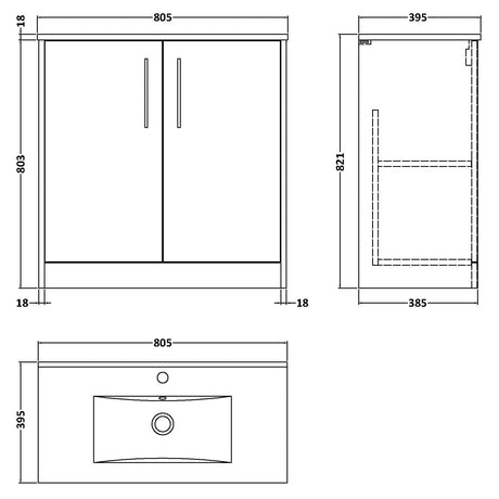 Hudson Reed Juno 800mm Freestanding Vanity Unit & Basin, 2 Doors Metallic Slate JNU2605B LD