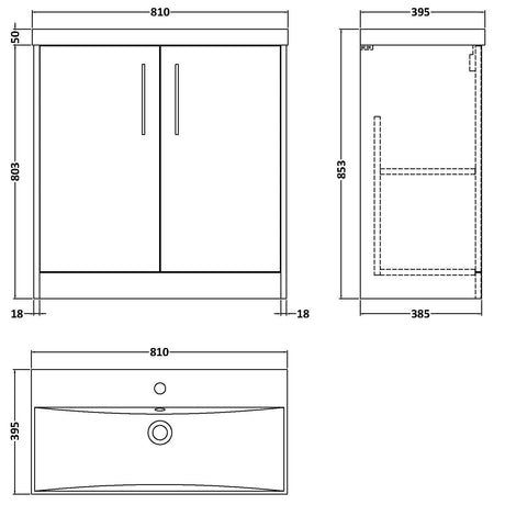 Hudson Reed Juno 800mm Freestanding Vanity Unit & Basin, 2 Doors Metallic Slate JNU2605D LD