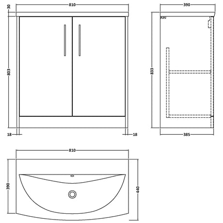 Hudson Reed Juno 800mm Freestanding Vanity Unit & Basin, 2 Doors Metallic Slate JNU2605G LD