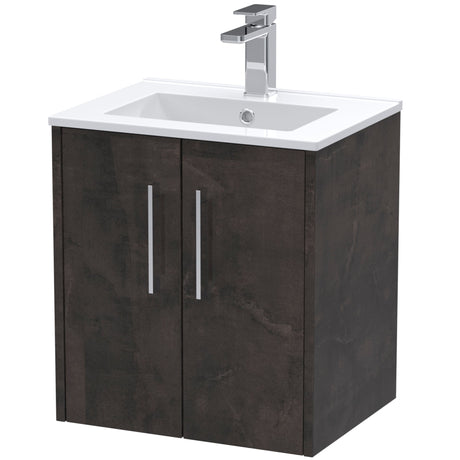 Hudson Reed Juno 500mm Wall Hung Vanity Unit & Basin, 2 Doors Metallic Slate JNU2621B
