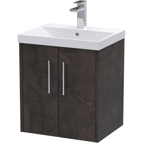 Hudson Reed Juno 500mm Wall Hung Vanity Unit & Basin, 2 Doors Metallic Slate JNU2621D