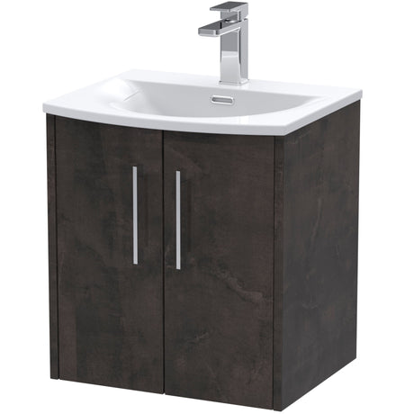 Hudson Reed Juno 500mm Wall Hung Vanity Unit & Basin, 2 Doors Metallic Slate JNU2621G