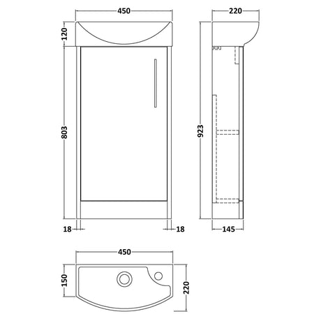 Hudson Reed Juno 440mm Compact Floorstanding Basin Vanity Unit & Basin, 1 Door Metallic Slate JNU2621L LD