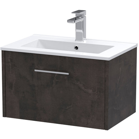 Hudson Reed Juno 600mm Wall Hung Vanity Unit & Basin, 1 Drawer Metallic Slate JNU2622B