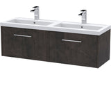 Hudson Reed Juno 1200mm Wall Hung Double Basin Vanity Unit & Basin, 2 Drawers Metallic Slate JNU2622C