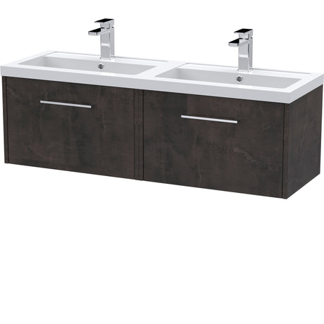Hudson Reed Juno 1200mm Wall Hung Double Basin Vanity Unit & Basin, 2 Drawers Metallic Slate JNU2622C