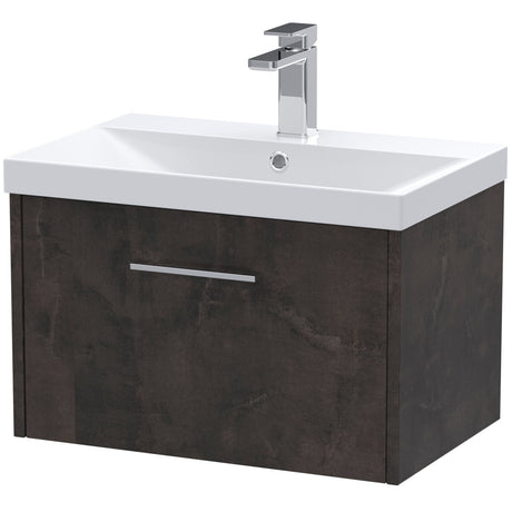 Hudson Reed Juno 600mm Wall Hung Vanity Unit & Basin, 1 Drawer Metallic Slate JNU2622D