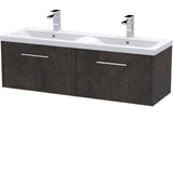 Hudson Reed Juno 1200mm Wall Hung Double Basin Vanity Unit & Basin, 2 Drawers Metallic Slate JNU2622F