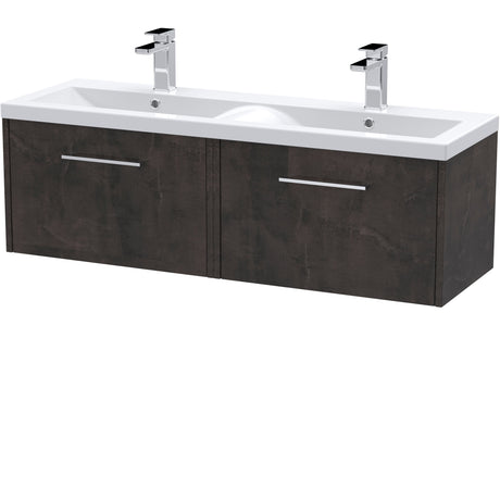 Hudson Reed Juno 1200mm Wall Hung Double Basin Vanity Unit & Basin, 2 Drawers Metallic Slate JNU2622F