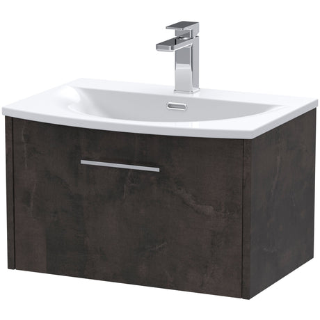 Hudson Reed Juno 600mm Wall Hung Vanity Unit & Basin, 1 Drawer Metallic Slate JNU2622G