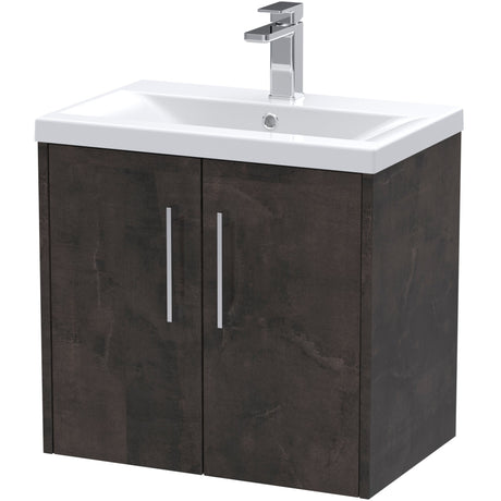 Hudson Reed Juno 600mm Wall Hung Vanity Unit & Basin, 2 Doors Metallic Slate JNU2623A