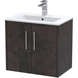 Hudson Reed Juno 600mm Wall Hung Vanity Unit & Basin, 2 Doors Metallic Slate JNU2623B