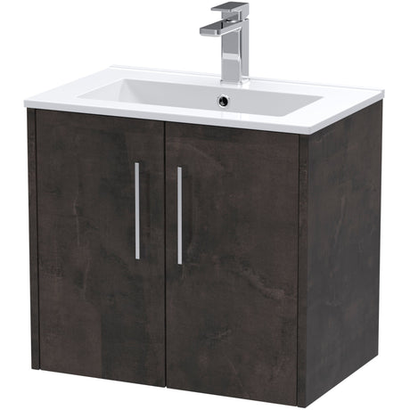 Hudson Reed Juno 600mm Wall Hung Vanity Unit & Basin, 2 Doors Metallic Slate JNU2623B