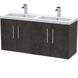 Hudson Reed Juno 1200mm Wall Hung Double Basin Vanity Unit & Basin, 4 Doors Metallic Slate JNU2623C