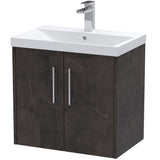 Hudson Reed Juno 600mm Wall Hung Vanity Unit & Basin, 2 Doors Metallic Slate JNU2623D