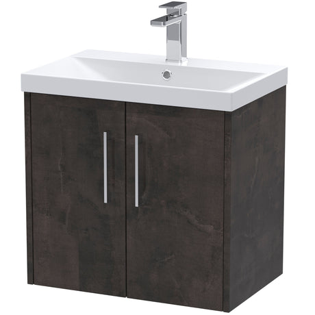 Hudson Reed Juno 600mm Wall Hung Vanity Unit & Basin, 2 Doors Metallic Slate JNU2623D