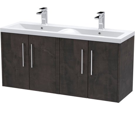Hudson Reed Juno 1200mm Wall Hung Double Basin Vanity Unit & Basin, 4 Doors Metallic Slate JNU2623F