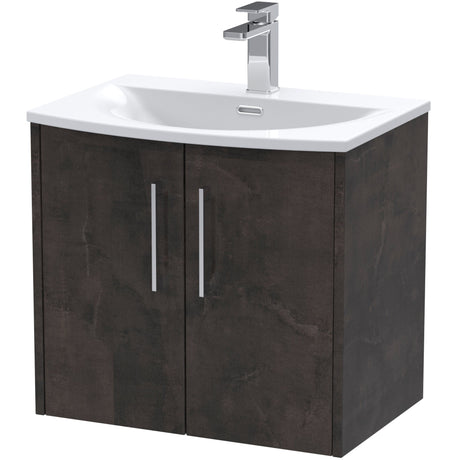 Hudson Reed Juno 600mm Wall Hung Vanity Unit & Basin, 2 Doors Metallic Slate JNU2623G