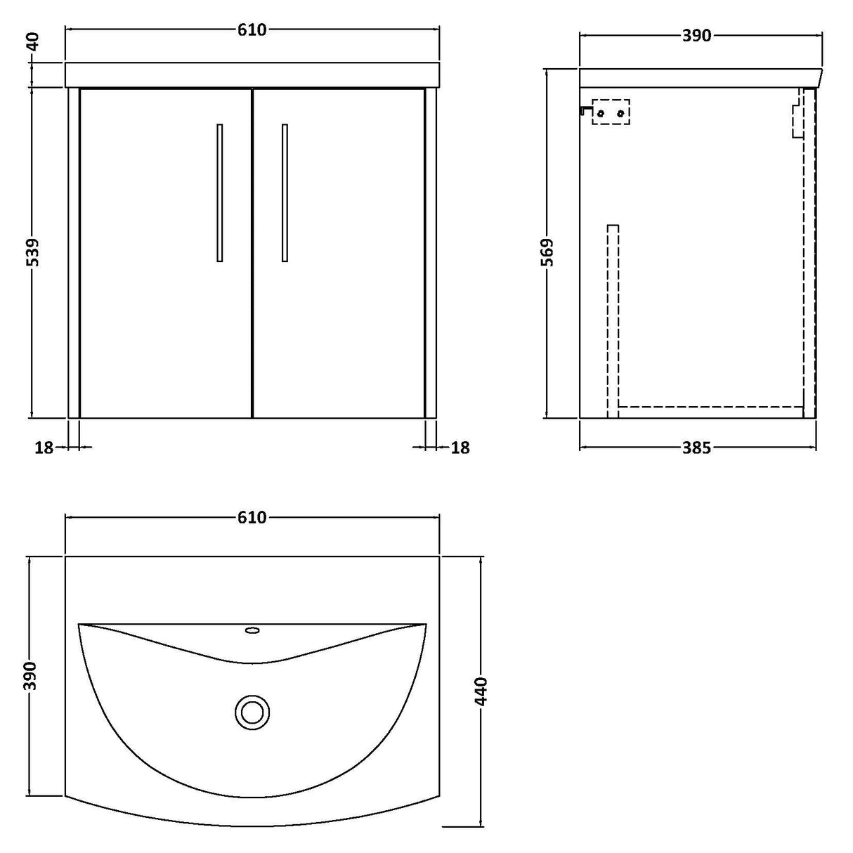 Hudson Reed Juno 600mm Wall Hung Vanity Unit & Basin, 2 Doors Metallic Slate JNU2623G LD