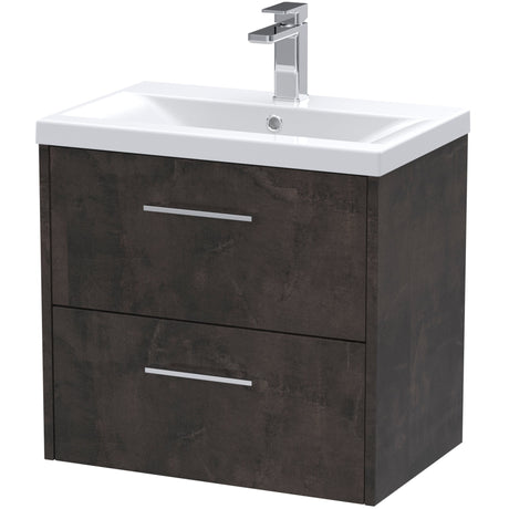 Hudson Reed Juno 600mm Wall Hung Vanity Unit & Basin, 2 Drawers Metallic Slate JNU2624A