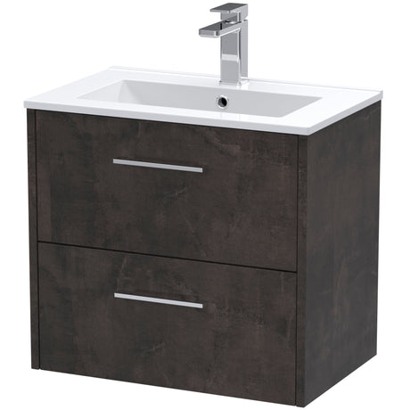 Hudson Reed Juno 600mm Wall Hung Vanity Unit & Basin, 2 Drawers Metallic Slate JNU2624B