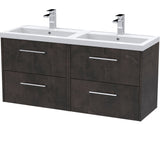 Hudson Reed Juno 1200mm Wall Hung Double Basin Vanity Unit & Basin, 4 Drawers Metallic Slate JNU2624C