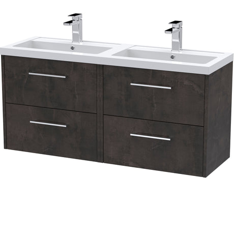 Hudson Reed Juno 1200mm Wall Hung Double Basin Vanity Unit & Basin, 4 Drawers Metallic Slate JNU2624C