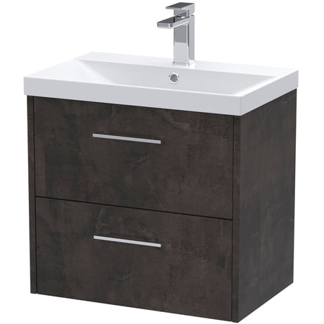 Hudson Reed Juno 600mm Wall Hung Vanity Unit & Basin, 2 Drawers Metallic Slate JNU2624D
