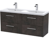 Hudson Reed Juno 1200mm Wall Hung Double Basin Vanity Unit & Basin, 4 Drawers Metallic Slate JNU2624F