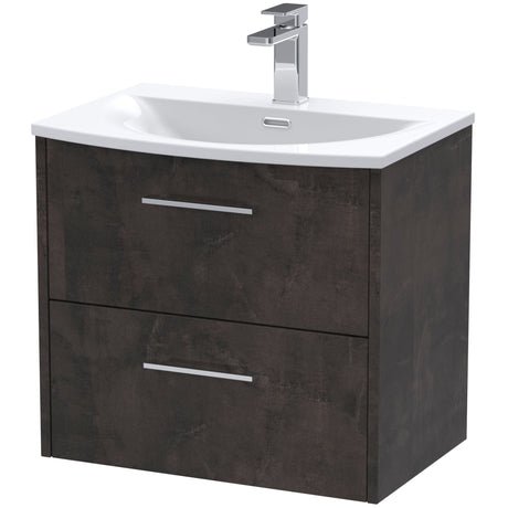 Hudson Reed Juno 600mm Wall Hung Vanity Unit & Basin, 2 Drawers Metallic Slate JNU2624G