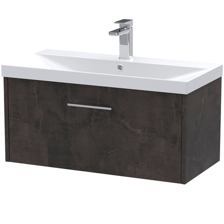 Hudson Reed Juno 800mm Wall Hung Vanity Unit & Basin, 1 Drawer Metallic Slate JNU2625D