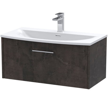 Hudson Reed Juno 800mm Wall Hung Vanity Unit & Basin, 1 Drawer Metallic Slate JNU2625G