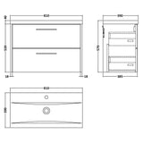 Hudson Reed Juno 800mm Wall Hung Vanity Unit & Basin, 2 Drawers Metallic Slate JNU2626A LD