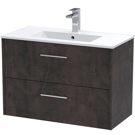 Hudson Reed Juno 800mm Wall Hung Vanity Unit & Basin, 2 Drawers Metallic Slate JNU2626B