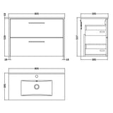 Hudson Reed Juno 800mm Wall Hung Vanity Unit & Basin, 2 Drawers Metallic Slate JNU2626B LD