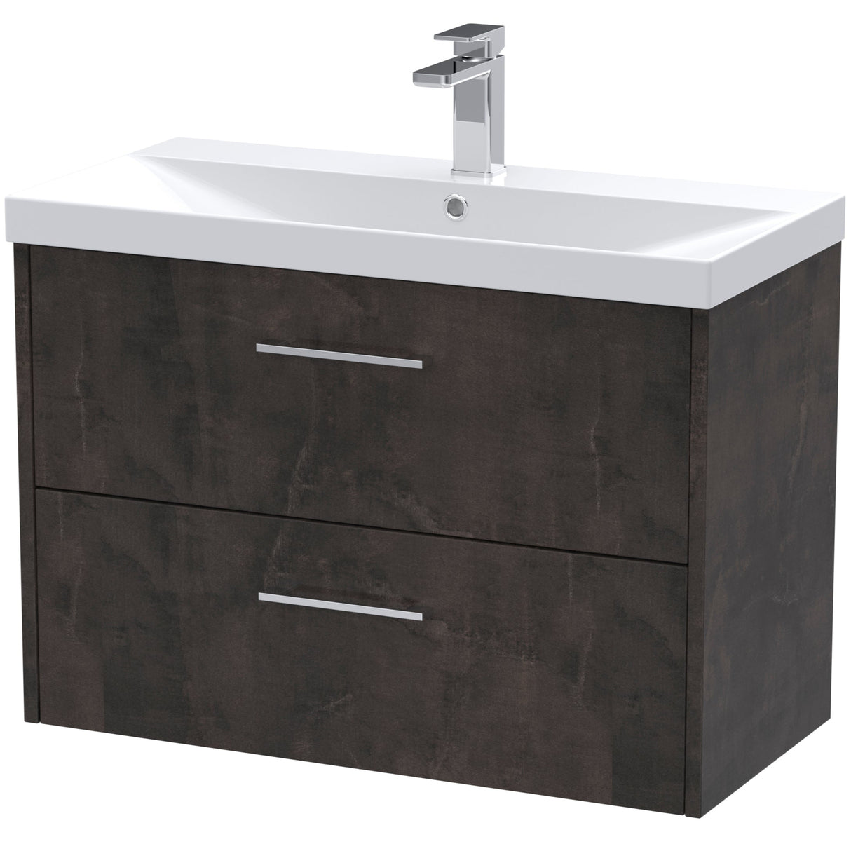 Hudson Reed Juno 800mm Wall Hung Vanity Unit & Basin, 2 Drawers Metallic Slate JNU2626D