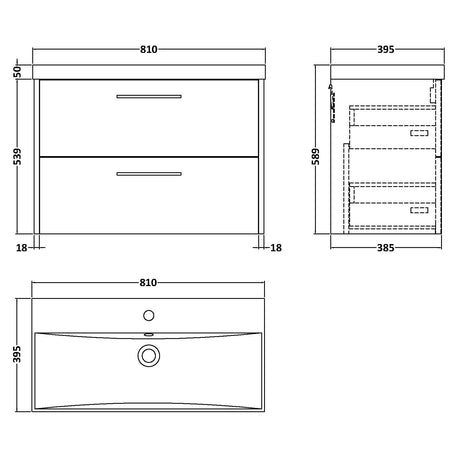 Hudson Reed Juno 800mm Wall Hung Vanity Unit & Basin, 2 Drawers Metallic Slate JNU2626D LD