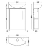 Hudson Reed Juno 440mm Compact Wall Hung Basin Vanity Unit & Basin, 1 Door Metallic Slate JNU2661L LD