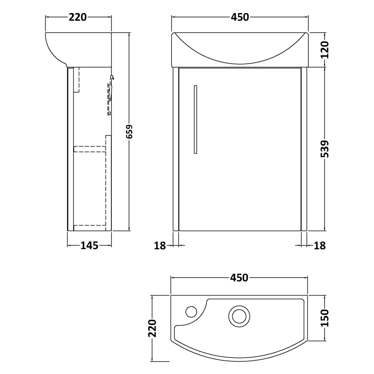 Hudson Reed Juno 440mm Compact Wall Hung Basin Vanity Unit & Basin, 1 Door Metallic Slate JNU2661R LD