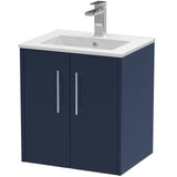 Hudson Reed Juno 500mm Wall Hung Vanity Unit & Basin, 2 Doors Midnight Blue JNU2921B