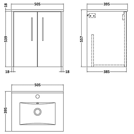Hudson Reed Juno 500mm Wall Hung Vanity Unit & Basin, 2 Doors Midnight Blue JNU2921B LD
