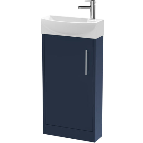 Hudson Reed Juno 440mm Compact Floorstanding Basin Vanity Unit & Basin, 1 Door Midnight Blue JNU2921L