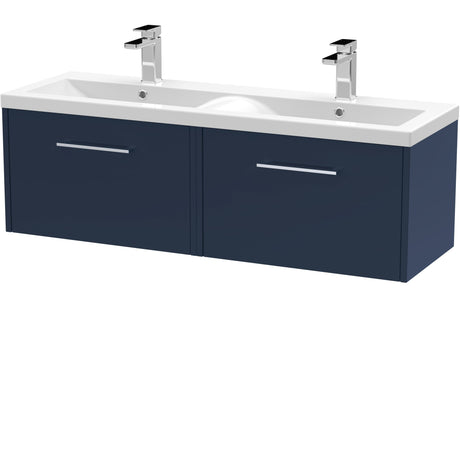 Hudson Reed Juno 1200mm Wall Hung Double Basin Vanity Unit & Basin, 2 Drawers Midnight Blue JNU2922F