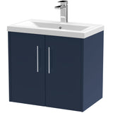 Hudson Reed Juno 600mm Wall Hung Vanity Unit & Basin, 2 Doors Midnight Blue JNU2923A