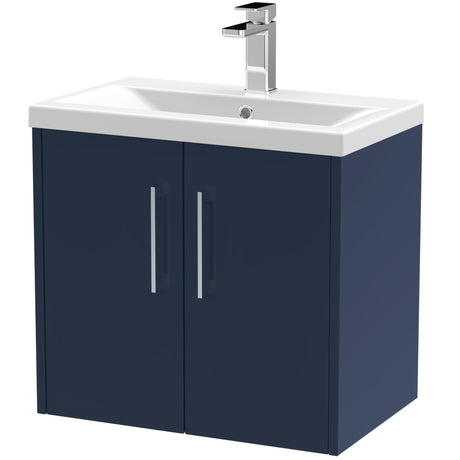 Hudson Reed Juno 600mm Wall Hung Vanity Unit & Basin, 2 Doors Midnight Blue JNU2923A