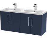 Hudson Reed Juno 1200mm Wall Hung Double Basin Vanity Unit & Basin, 4 Doors Midnight Blue JNU2923C